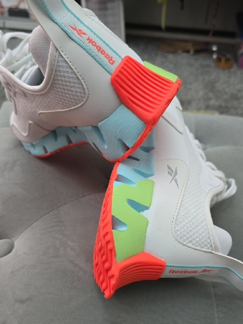 Reebok White Sneakers with Aqua Midsole & Coral Outsole - Picture 5 of 11